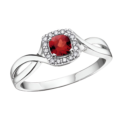 Garnet and Diamond Ring in White