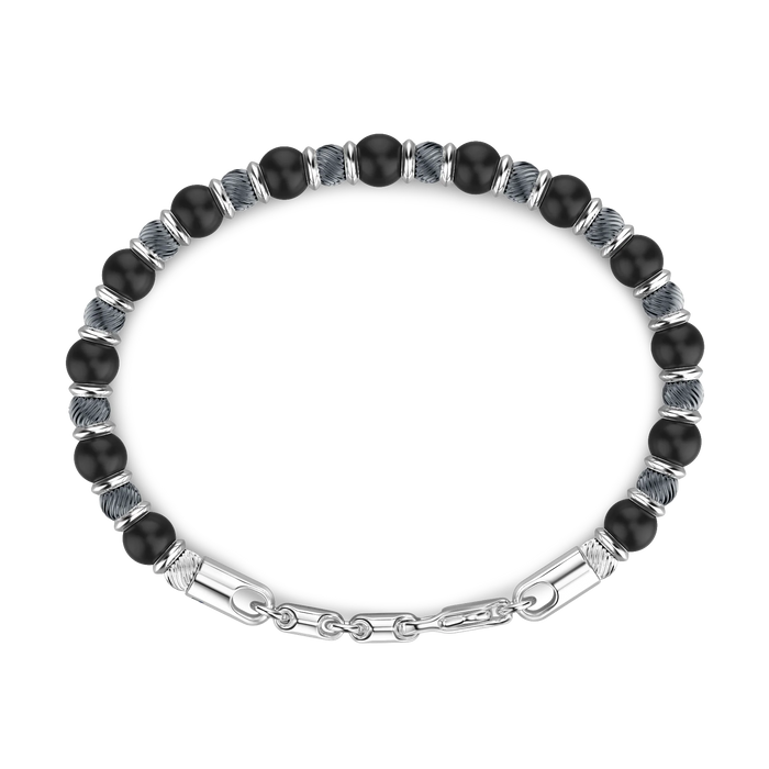 Soft Silver Bracelet with Black Beads & Onyx