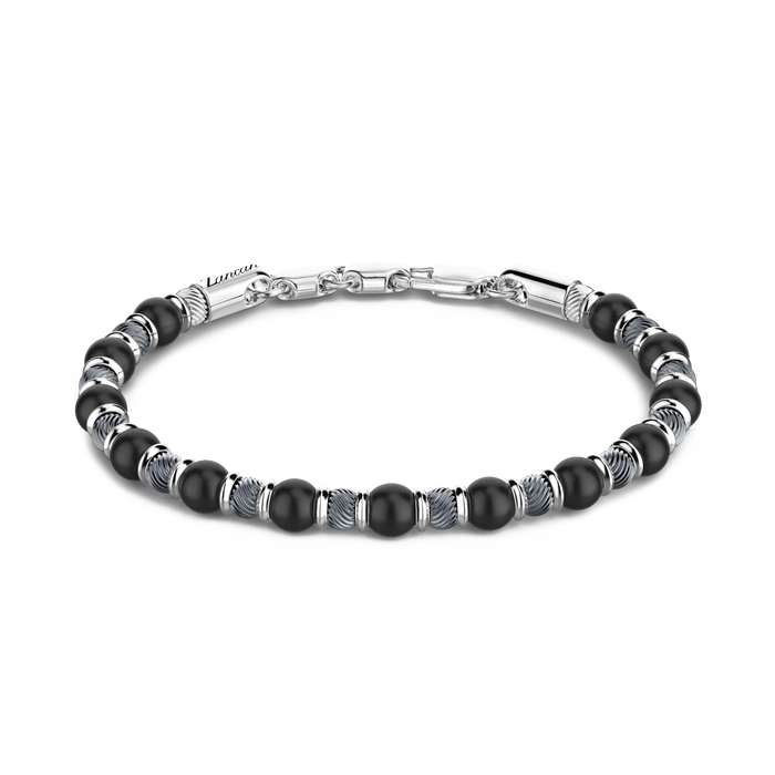Soft Silver Bracelet with Black Beads & Onyx