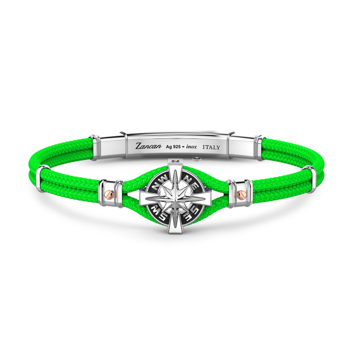 Green Kevlar Bracelet with Silver and Rose Gold