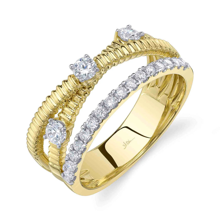 Diamond Ribbed Bridge Ring in Yellow