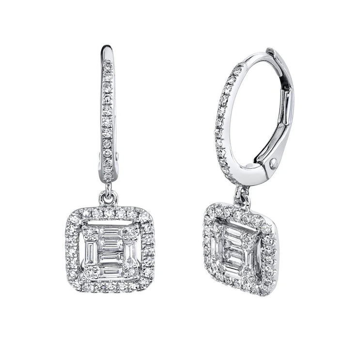 Diamond Baguette Earrings in White