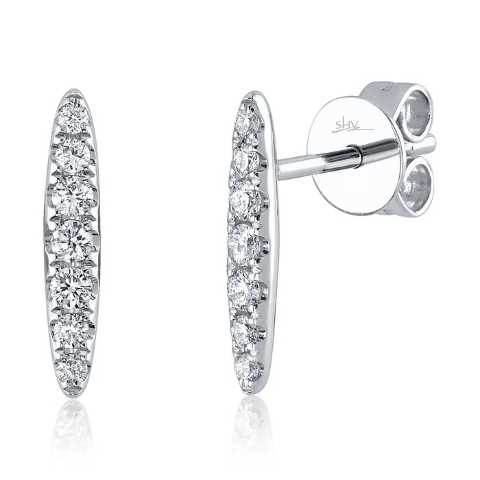 Diamond Bar Stud Earring in White