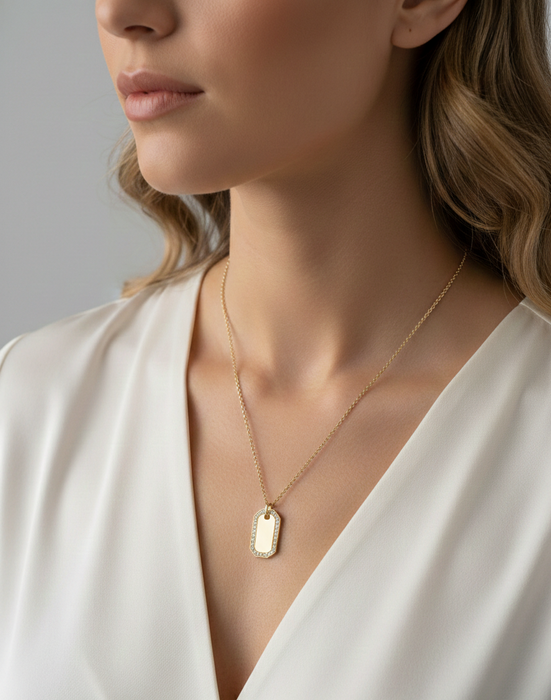 Diamond Tag Necklace in Yellow